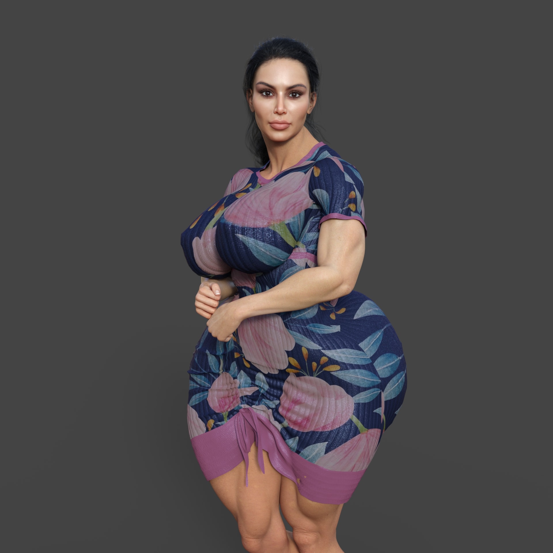 Cecilia a hot woman who looks very similar to kim kardashian, but with a natural curvy and voluptuous body.